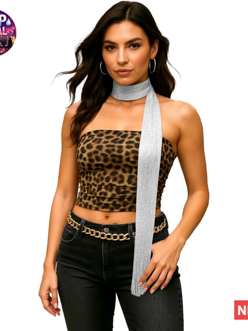 Polyester Blend Sequined Skinny Scarf Lightweight Rave Festival Accessory